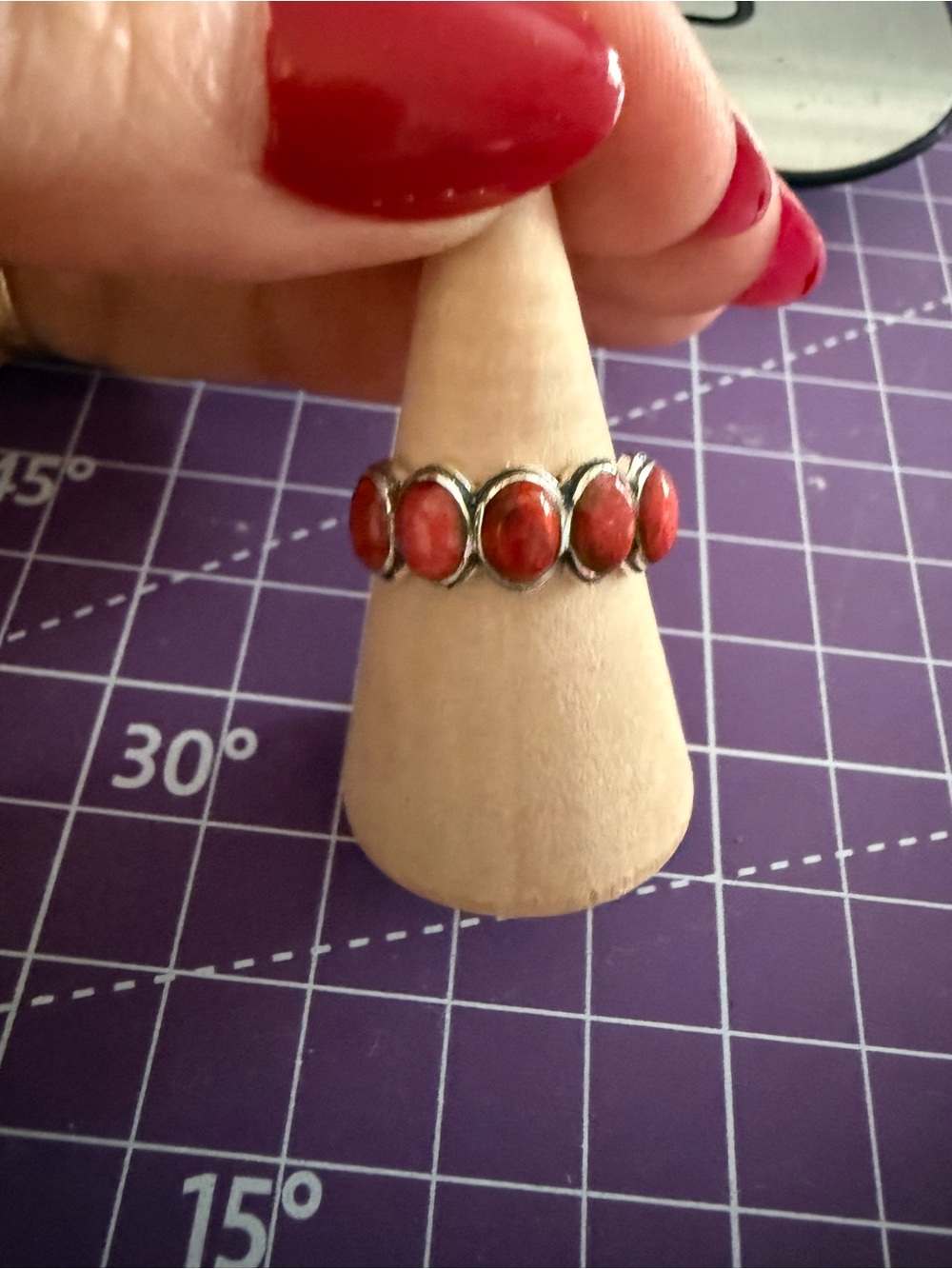 Sante Fe Style 925 Red Coral Ring Size 6 Sterling Silver